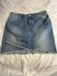 Blue Denim Jean Frayed A Line Pencil Skirt INC International Concept Sz 16 836 - Picture 1 of 6