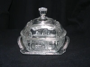 Deer and Pine Tree Covered Butter Mc Kee & Brothers 1886 EAPG - Picture 1 of 18