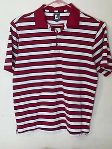Men's Athletic Fit Footjoy Red White Striped Golf Polo Size Large - Picture 1 of 6