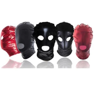 Black Red Wet Look PVC Mask Spandex Full Head Hood Mask Party Bondage Roleplay - Picture 1 of 34