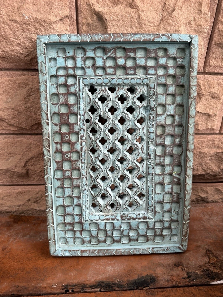 老式旧木制绿色绘画美丽贾利切割墙装饰框架墙艺术 — 第 1/4 张图片