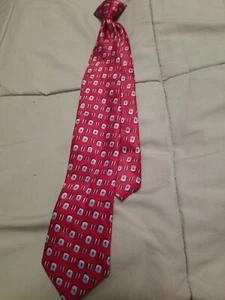 Boys Clip On Tie Red W/ Print - Picture 1 of 2