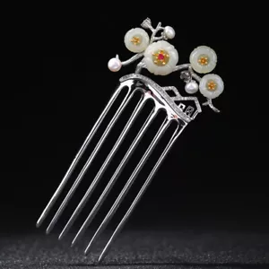 Sterlingsilber Hetian Jade Begonie Blume Haarnadel Retro Stil Hanfu Haarnadel Cro - Bild 1 von 12