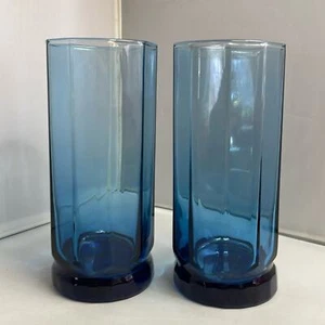 Pair Anchor Hocking Essex Blue Iced Tea Water Drinking Glasses - Imagen 1 de 5