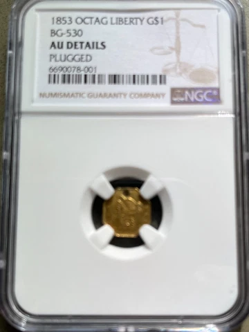 1853 Octagonal $1 BG-530 Cal Gold NGC AU Details Cover