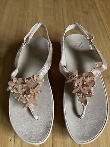FitFlop Boogaloo Rose Gold leather Back Strap Sandals size 8