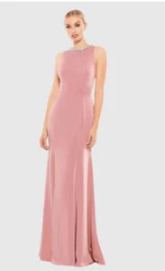 Vestido Ieena Mac Duggal Talla 10 Rosa Adornado Estrás Trompeta 49093 - Imagen 1 de 10