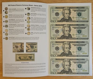 RARE 2013 $20 Federal Reserve STAR Note Uncut Sheet of 4 BEP Folder MINT UNCIRC - Picture 1 of 6
