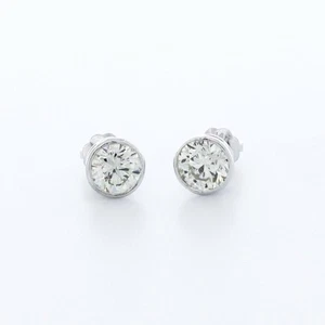 1.5CT LAB-CREATED DIAMONDS D/VVS2 ROUND CUT 14K GOLD BEZEL CLASSIC STUD EARRINGS - Picture 1 of 4
