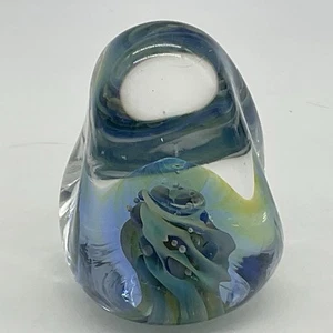 Pisapapeles Seegers & Fein 1997 Firmado Arte Vidrio Forma Libre Azul Galaxia 2.75" Alto - Imagen 1 de 16