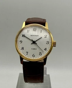 Men's Vintage (pre-1981) Gold Plated Sekonda 33mm Dress Watch New Leather Strap - Picture 1 of 8