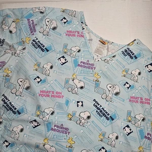 Peanuts 3xl Nurses Work Scrub Uniform Top Womens Snoopy Woodstock Social media  - Picture 1 of 7