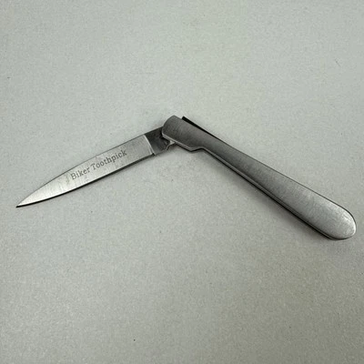 Biker's Toothpick Pocket Knife Folding Blade Stainless Steel Handle Knives - Image 1 of 4