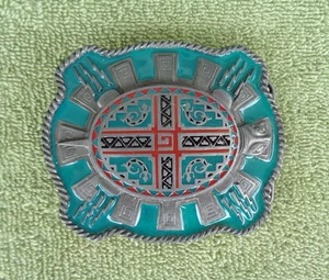 1996 Bergamot Belt Buckle J-256 - Turquoise Enameled - Square w/ Turtle Design - Picture 1 of 2