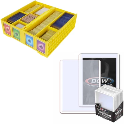 BCW 3200 Count Yellow 4-row Card Bin + 100 Standard 3x4 Toploaders Storage - Image 1 of 4