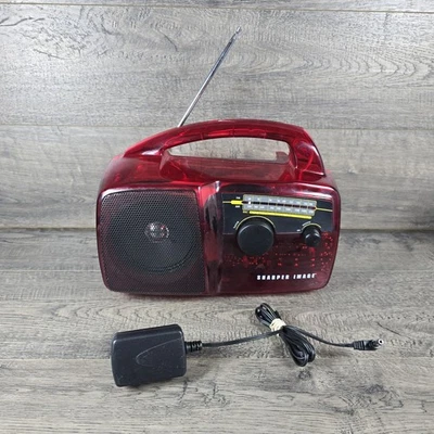Sharper Image Freeplay AM/FM Solar & Crank Radio Emergency - Clear Red - Tested - Image 1 of 4