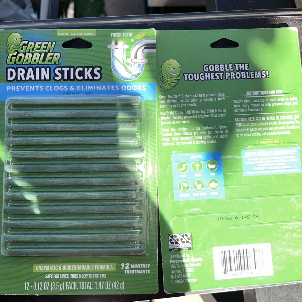 (2) Green Gobbler Drain Deodorizing Strips 12-Strips Fresh Scent - Image 1 of 1