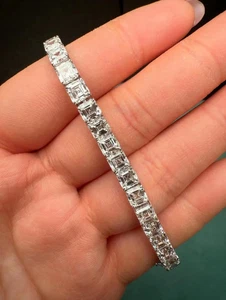 Lab Diamond Tennis Bracelet: 14K White Gold Asscher Cut Sustainable Luxury - Picture 1 of 3