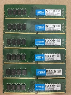 Lot (6) Crucial 16GB DDR4 2400 MHz PC4-19200 DIMM Desktop Memory CT16G4DFD824A - Image 1 of 2