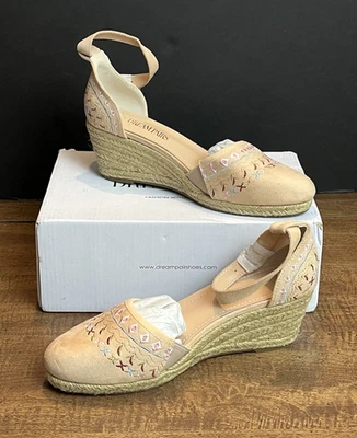 Dream Pairs Alpargatas Sandalias de Cuña Para Mujer 7 Correa al Tobillo Beige con Bordado Foto 1 de 4