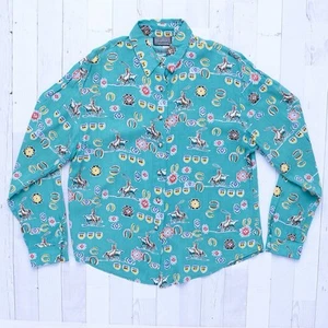 Camisa Roughrider Mujer Grande Verde Azulado Abotonada Rodeo Azteca Vaquera Occidental De Colección - Imagen 1 de 9
