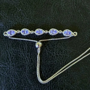 ๐ฆ NATURAL PEAR TANZANITE 925 STERLING 2.5"- 10" ADJUSTABLE BOLO CINCH BRACELET - Picture 1 of 12