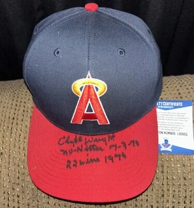 CLYDE WRIGHT SIGNED ANGELS 50th ANNIVERSARY CAP W/ 2 INSCRIPTION & BECKETT CERT! - Picture 1 of 2