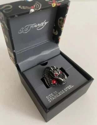 Anillo Ed Hardy Dragón Acero Inoxidable Rojo Joya Ojos Talla 11 Nuevo Foto 1 de 4