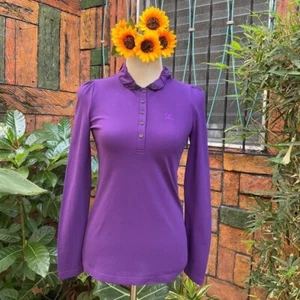 BURBERRY BRIT Long sleeve shirt women’s PURPLE Cotton Pique NovaCheck est Sz XXS - Picture 1 of 9