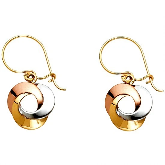 14k Multi Tone Gold Love Knot Hanging Dangle Drop Hook Earrings  - Image 1 of 1