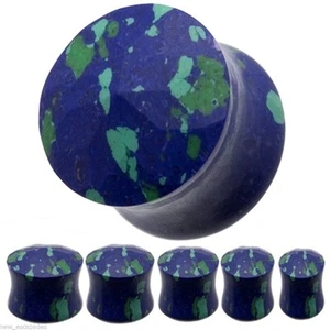 PAIR-Stone Azurite Faceted Saddle Flare Ear Plugs 05mm/4 Gauge  - Picture 1 of 4