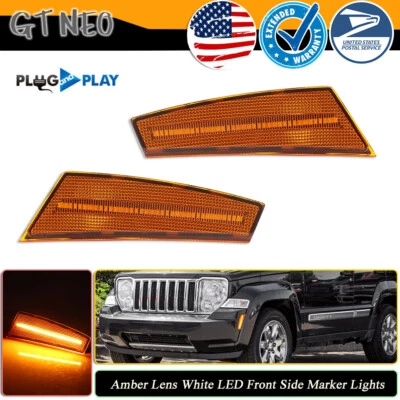 For 2008-2012 Jeep Liberty Amber Lens Full LED Front Bumper Side Marker Lights - Image 1 of 4