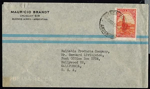 A-1297**ARGENTINA c1943 ADVERTISING COVER*BUENOS AIRES TO HOLLYWOOD, CALIFORNIA - Picture 1 of 2