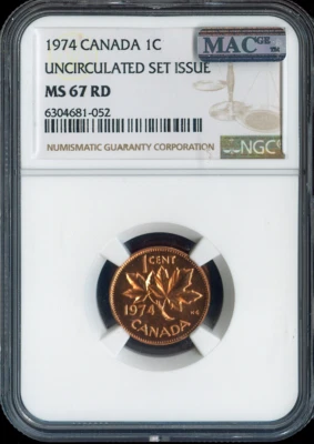 1974 Canada Small Cent NGC MS67 RD MAC - Quality - Image 1 of 2