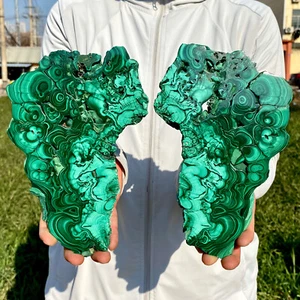 3.48LB A Pair Natural malachite slice quartz crystal luster mineral specimen - Picture 1 of 12