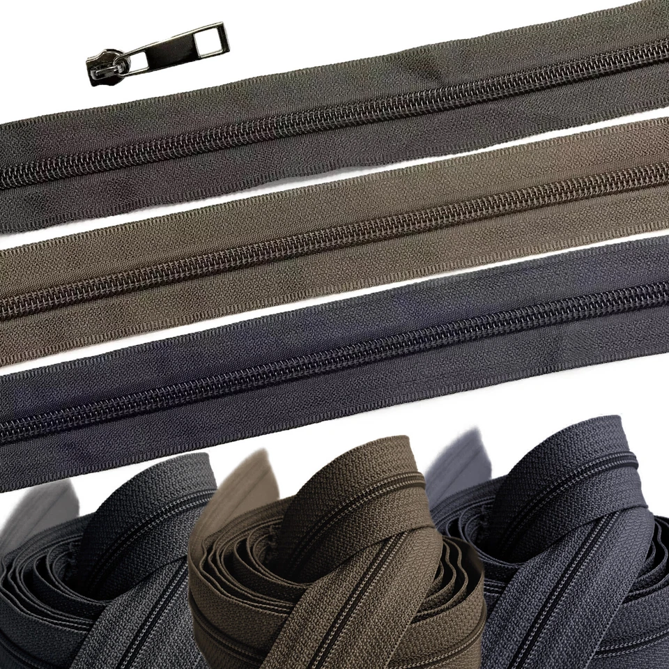 Continuous Zipper Chain by Feet, Unfinished Zipper - Nylon #5 - Blue Black Brown - Image 1 of 4