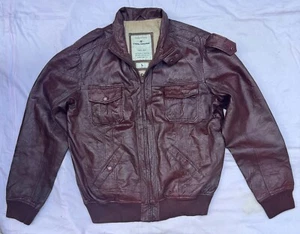 Vintage Tom Tailor Leather Bomber Jacket - Brown - Men's Size L - Military Style - Picture 1 of 12