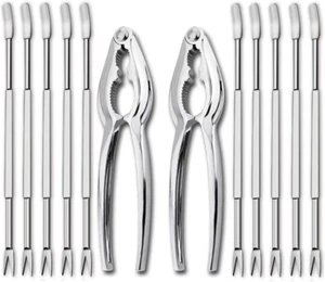 12 Pieces Seafood Tools Set including 2 Lobster Crab Crackers and 10 Forks - Picture 1 of 12
