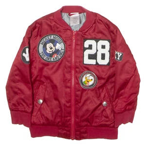 DISNEY Mickey Mouse Boys Bomber Jacket Red Patchwork 3-4Y - Picture 1 of 6