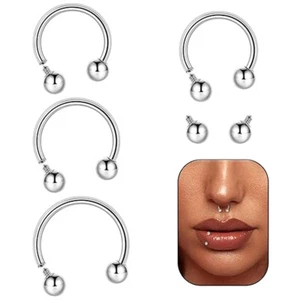 3X Steel Internal Thread Horseshoe Septum 6-14mm Ring Lip Ear Nose Stud Piercing - Picture 1 of 4