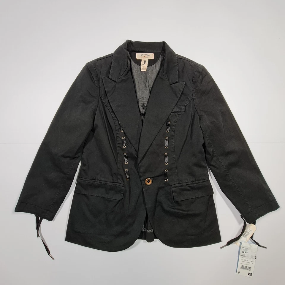 John Varvatos Converse Damen Blazer Schwarz Kleine Schnürärmel Baumwolle Jacke - Bild 1 von 4