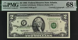 1995 $2 Federal Reserve Note PMG 68EPQ - Courtesy Autograph Mary Ellen Withrow - Picture 1 of 2