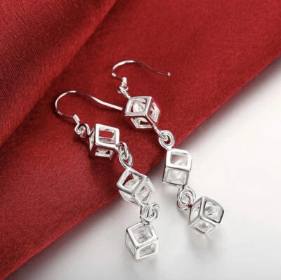 Pendientes colgantes colgantes en forma de caja de cristal plateado joyería de moda para mujer 1-200 Foto 1 de 4