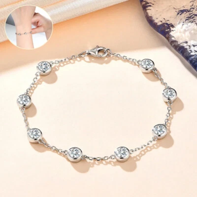 4mm 2.4ct D Color Moissanite Bubble Bracelet for Women 925 Sterling Silver GRA - Image 1 of 4