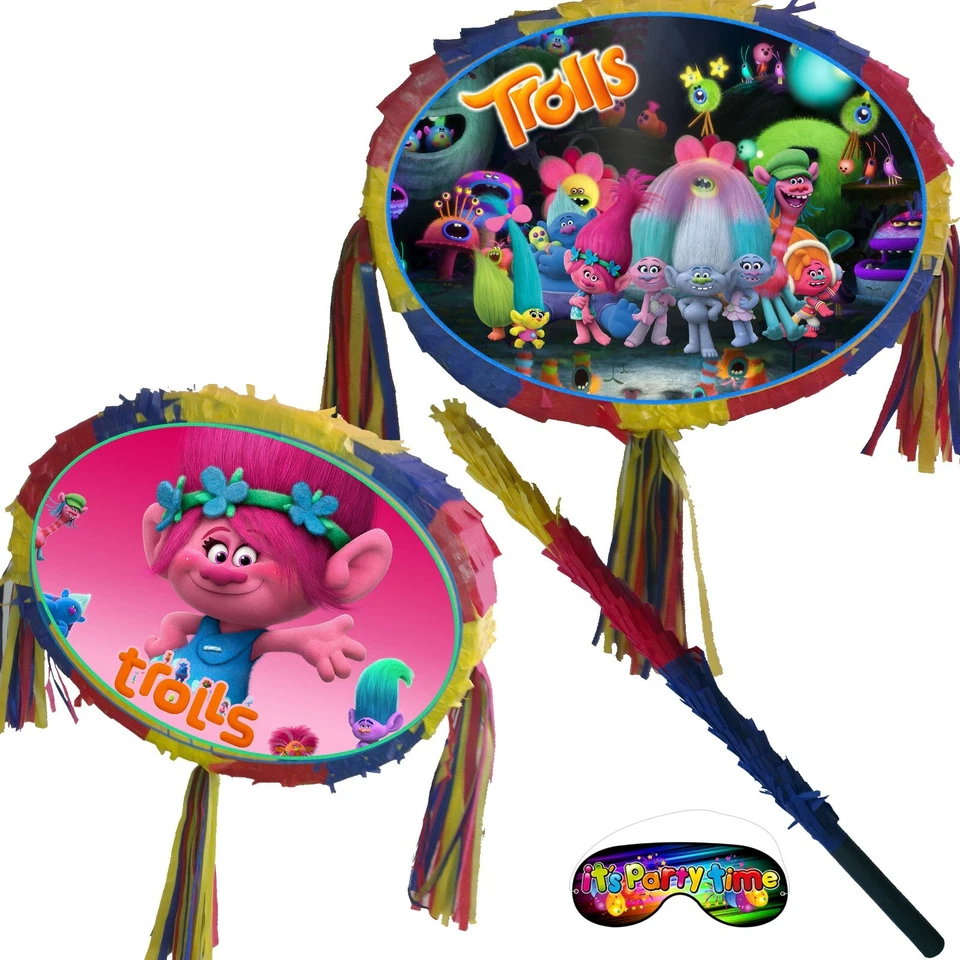 18" Grande Cumpleaños Piñata Música Trolls Temática Fiesta Amapola Smash Juego Palo Colorido Foto 1 de 2