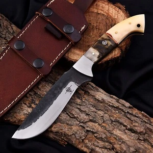 Custom Hand forged High Carbon 1095 Steel Hunting Knife Ram Horn & bone Handle - Picture 1 of 7