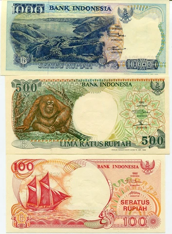 Indonesia Set 3 PCS 100 500 1000 Rupiah 1992 Random Date P 127 128 129 UNC Cover