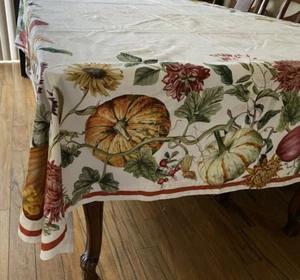 NWOT Williams Sonoma Harvest Pumpkin Botanical Tablecloth 70” X 108’’ - Picture 1 of 18