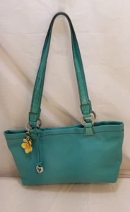 Brighton Aqua Türkis Leder Handtasche Gelb Blume Hänger Anhänger - Bild 1 von 12