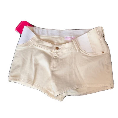 Size 8 - Side Panel Midi Maternity Jean Shorts - Isabel Maternity - Ecru Cream - Image 1 of 2